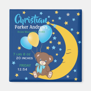Teddy Bären auf dem Mond Baby Birth Stats Magnet