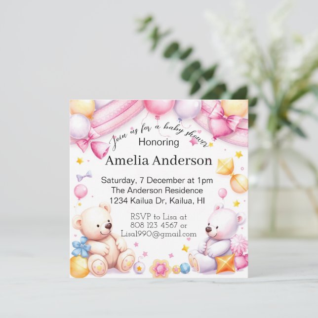Teddy Bären Baby Dusche Unisex Einladung (Stehend Vorderseite)