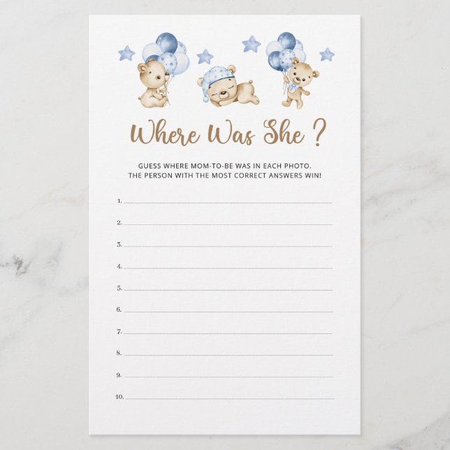 Teddy Bären Baby Dusche Wo war sie? (Vorderseite)