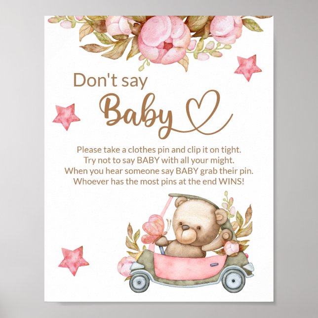 Teddy Bären Babybär sagen nicht Babydusche Poster (Vorne)