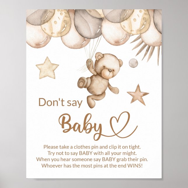 Teddy Bären Babybär sagen nicht Babydusche Poster (Vorne)