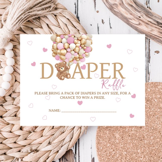 Teddy Bären Ballon Themed Diaper Raffles Pink Begleitkarte (Von Creator hochgeladen)
