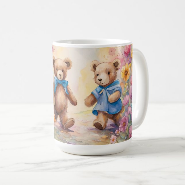 Teddy Bären beim Spazierengehen in einem Pastelgar Kaffeetasse (VorderseiteRechts)