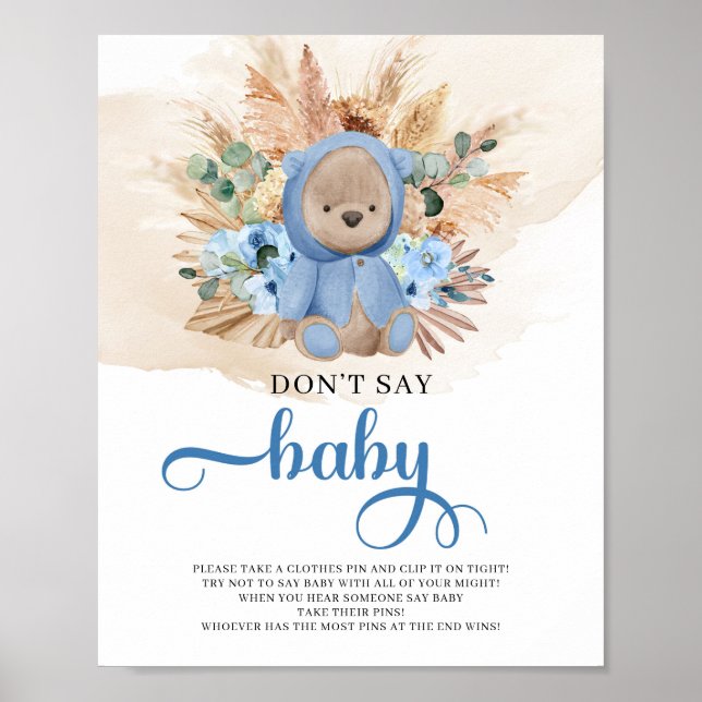 Teddy Bären blauen Blüten Pampas nicht sagen Babys Poster (Vorne)