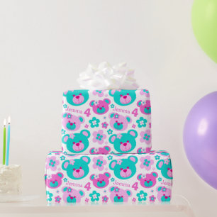 Teddy Bären Blume 4. Geburtstagsnamensgeschenk Geschenkpapier