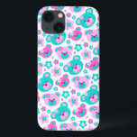 Teddy Bären Blume Pink Aqua Pad Fall Case-Mate iPhone Hülle<br><div class="desc">Pastellrosa und Aqua-Teddy-Bärengesichte und grafische Blume wiederholen Muster Kinderpad Gehäuse perfekt für Mädchen. Kunst und Design von Sarah Trett.</div>