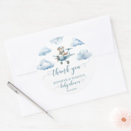 Teddy Bären Flugzeug danke Ihnen Baby Boy Round Au Runder Aufkleber