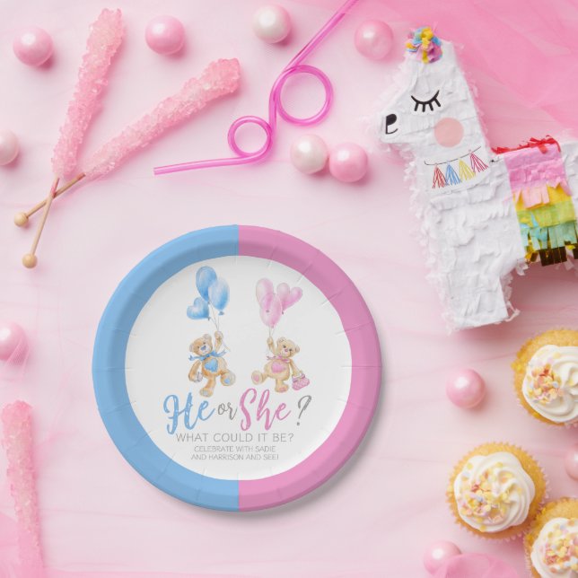 Teddy Bären Geschlecht zeigen Aquarellkunst Party Pappteller (Party)