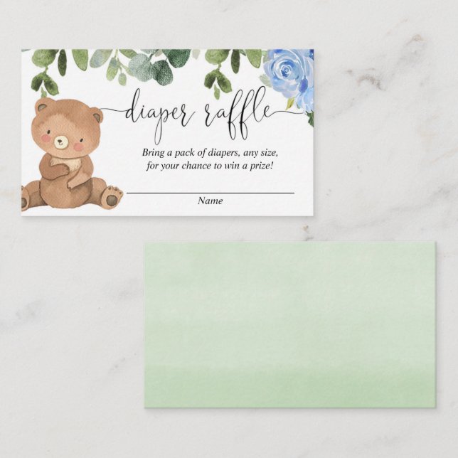 Teddy Bären grüne blaue Blütenjunge Windelraffe Begleitkarte (Vorne/Hinten)