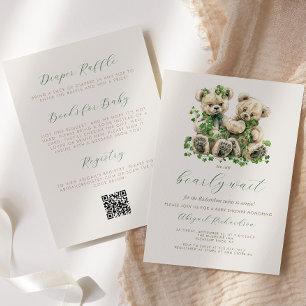 Teddy Bären Grüne Efeu Zwillinge QR Code Babyparty Einladung