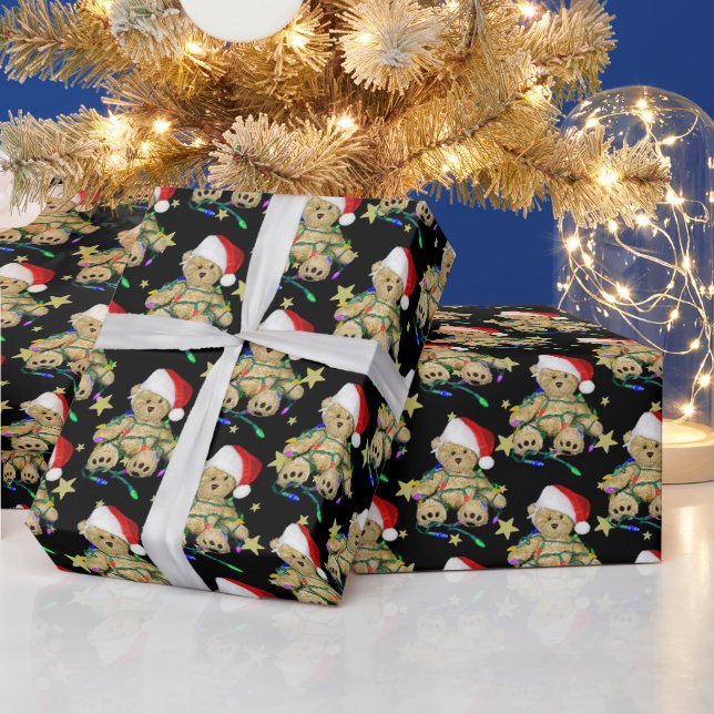 Teddy Bären in Weihnachtsbeleuchtung Geschenkpapier (Feiertage)
