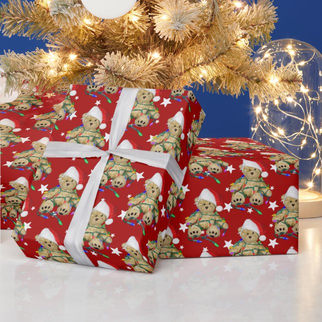 Teddy Bären in Weihnachtsbeleuchtung Geschenkpapier (Feiertage)