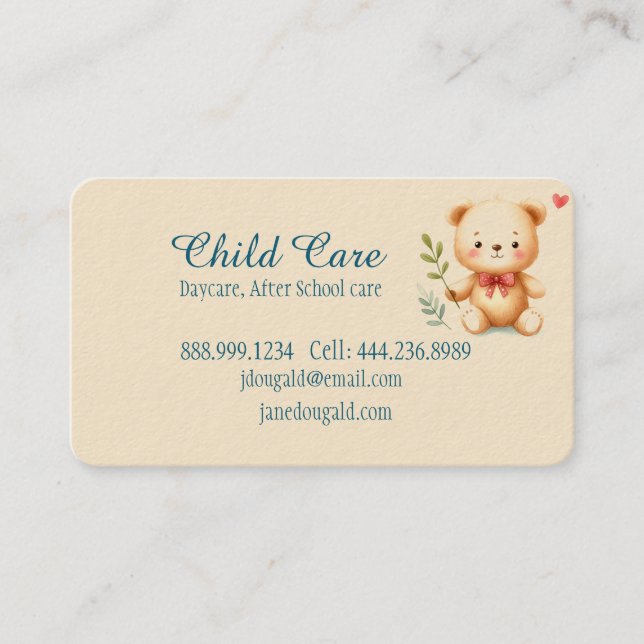 Teddy Bären Kindermähen Babysitten Visitenkarte (Vorderseite)