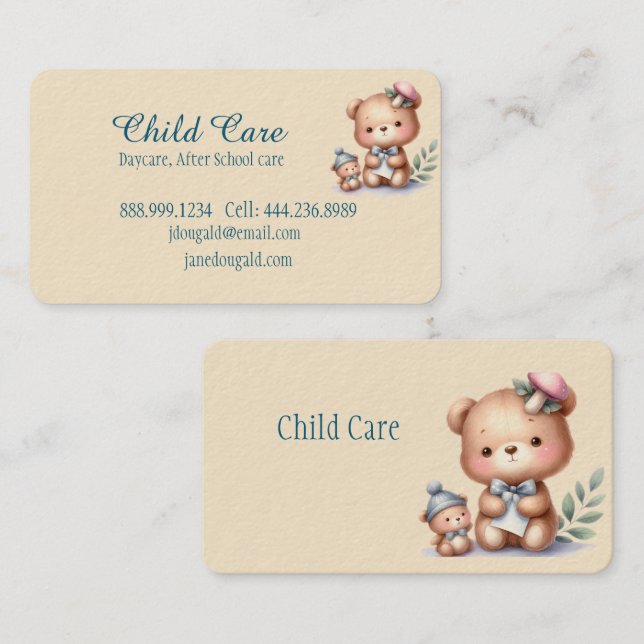 Teddy Bären Kindermähen Babysitten Visitenkarte (Vorne/Hinten)