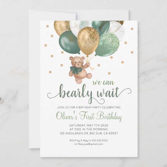 Teddy Bären können wir frühzeitig abwarten Baby Ge Einladung (Vorderseite)
