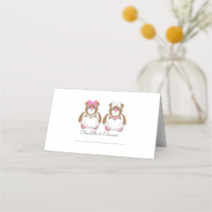 Teddy Bären Lesbian Hochzeit niedlich weiß Platzkarte