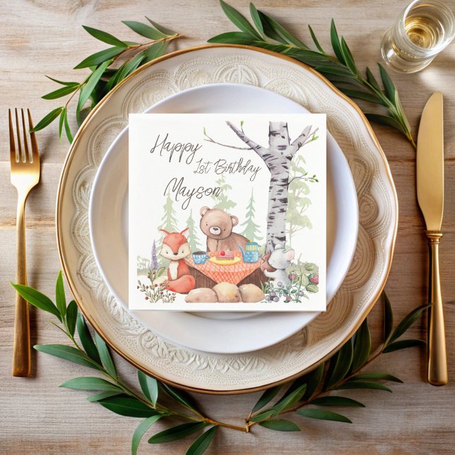Teddy Bären Picknick Waldtiere Brust Serviette (Teddy bear picnic woodlands forest animals custom napkins)