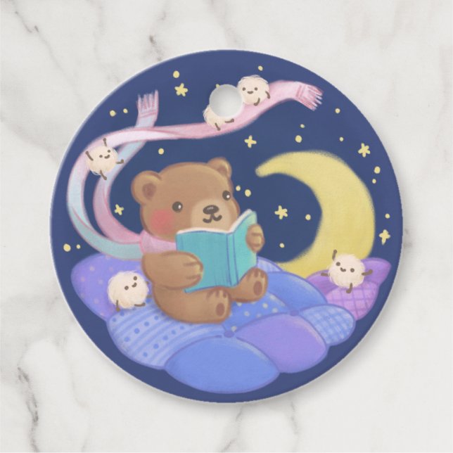 Teddy Bären Reading mit/ Fluffy Monsters Illustrat Geschenkanhänger (Vorderseite)