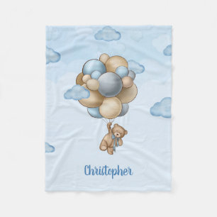 Teddy Bären staubige blaubraune Elfenbeinballons  Fleecedecke