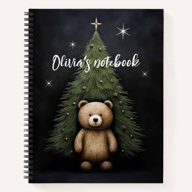 Teddy Bären und WeihnachtsbaumNotebook Notizbuch (Vorderseite)