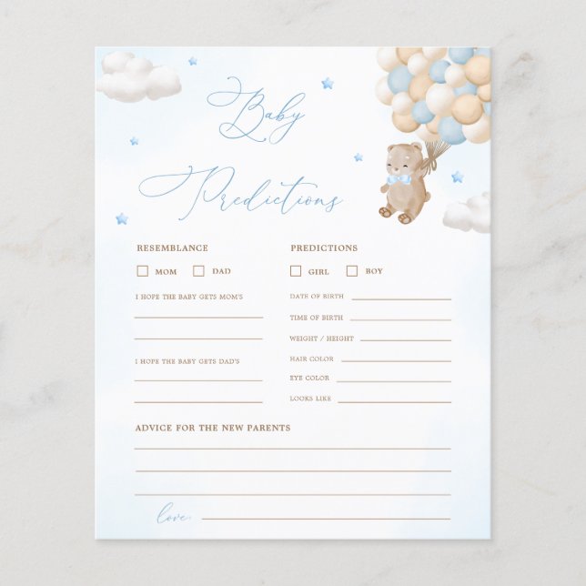 Teddy Bären Vorhersagen & Ratschläge Baby Shower G (Vorderseite)