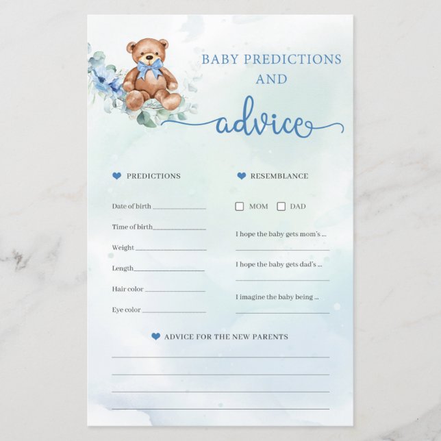 Teddy Bären Vorhersagen und Advice Card Game (Vorderseite)
