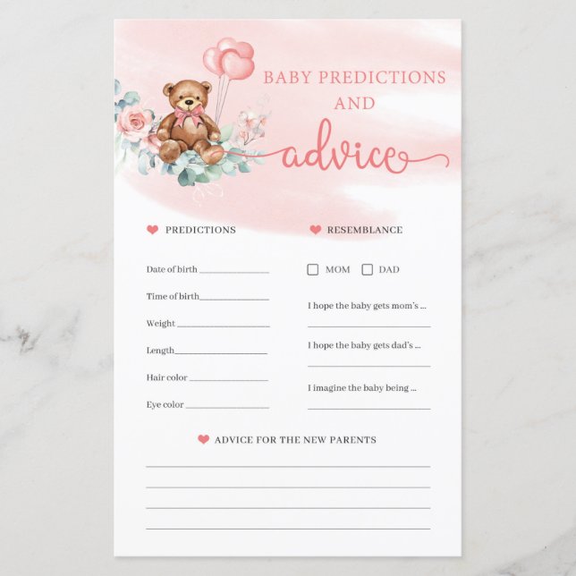 Teddy Bären Vorhersagen und Advice Card Game (Vorderseite)