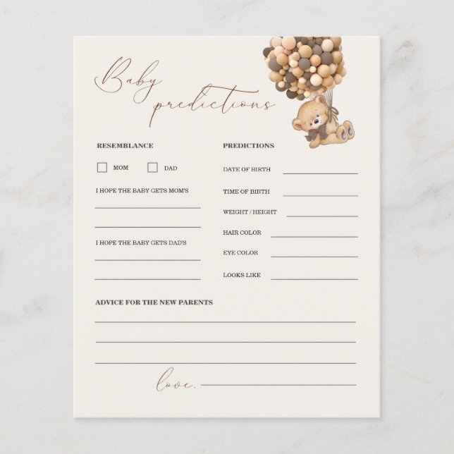 Teddy Bären Vorhersagen und Ratschläge Baby Shower (Vorderseite)