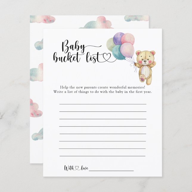 Teddy Bärenballons - Liste der Babywanzen (Vorne/Hinten)