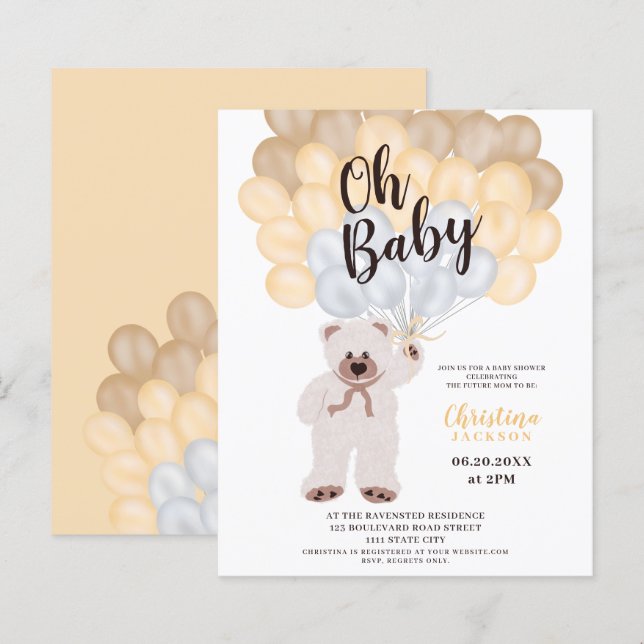Teddy Bärenballons neutrales Babyduschbudget (Vorne/Hinten)
