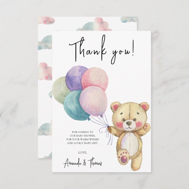Teddy Bärenballons - vielen Dank Dankeskarte (Vorne/Hinten)
