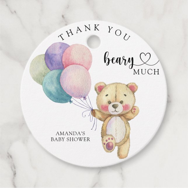 Teddy Bärenballons - vielen Dank fürs Erste Geschenkanhänger (Vorderseite)