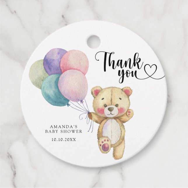Teddy Bärenballons - vielen Dank Geschenkanhänger (Vorderseite)