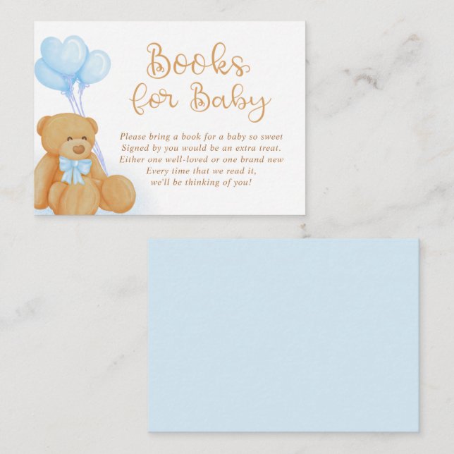 Teddy Bärenbücher für Baby anfordern Blue Balloons Begleitkarte (Vorne/Hinten)