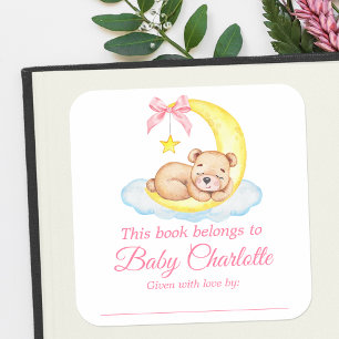 Teddy-Bärendusche Rosa Buchzeichen Labels Quadratischer Aufkleber