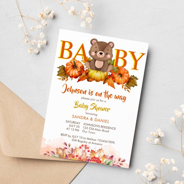 Teddy Bärenkürbis fallen Babydusche niedlich Teddy Einladung (Pumpkin fall baby shower cute teddy bears and autumn foliage invitations instant download)