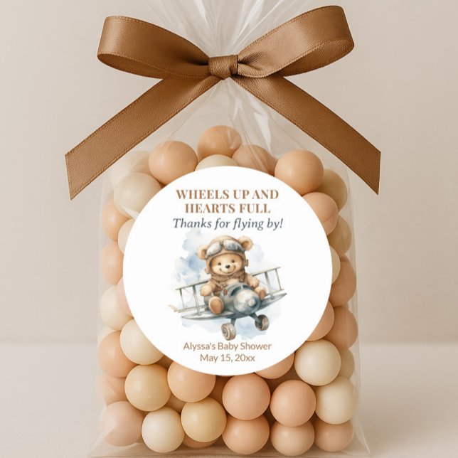 Teddy Bärenräder auf den Herzen voll Runder Aufkleber (Wheels up baby shower favor bag sticker)