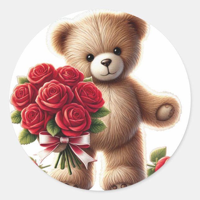 Teddy Bären's Romantische Geste Runder Aufkleber (Vorderseite)
