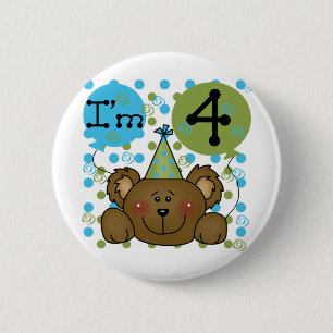Teddy-Bärn-4. Geburtstags-T - Shirts und Geschenk Button