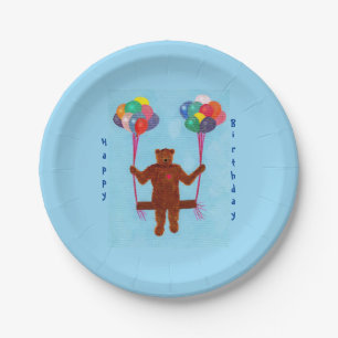 Teddy-Bärn-Ballon-Schwingen-Geburtstags-Teller Pappteller