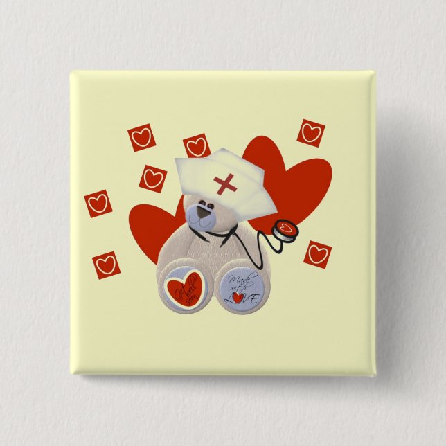 Teddy-Bärn-Krankenschwester-Liebe-T-Shirts und Button (Vorderseite)