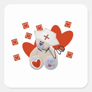 Teddy-Bärn-Krankenschwester-Liebe-T-Shirts und Quadratischer Aufkleber
