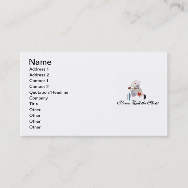 Teddy-Bärn-Krankenschwestern nennen die Schuss-T - Visitenkarte (Vorderseite)