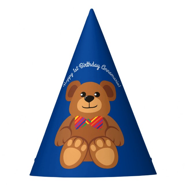Teddy-Bärn-Regenbogen-niedliches 1. Partyhütchen (Vorderseite)