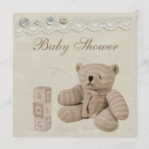 Teddy-Bärn-Vintage Spitze-neutrale Baby-Dusche Einladung