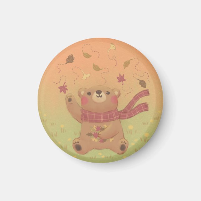 Teddy Bärs Herbstlaub Magnet (Vorne)