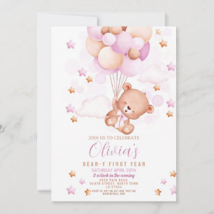 Teddy Bear 1. Geburtstag Bären y First Girls Pink Einladung