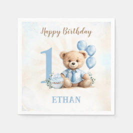 Teddy Bear 1. Geburtstag Blue Beige Papier Napkins Serviette