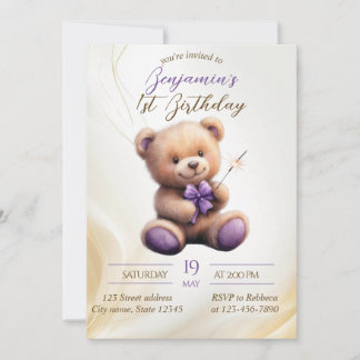 Teddy Bear 1. Geburtstag farbenfrohe Balloons Einladung