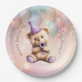 Teddy Bear 1. Geburtstag farbenfrohe Balloons Pappteller